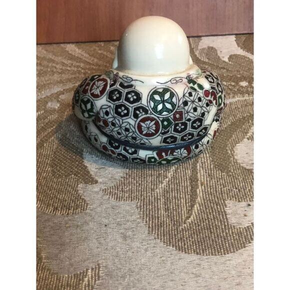 Vintage Ceramic Happy Buddha Figurine Asian Decor Geometric Pattern Decoration - Picture 3 of 5